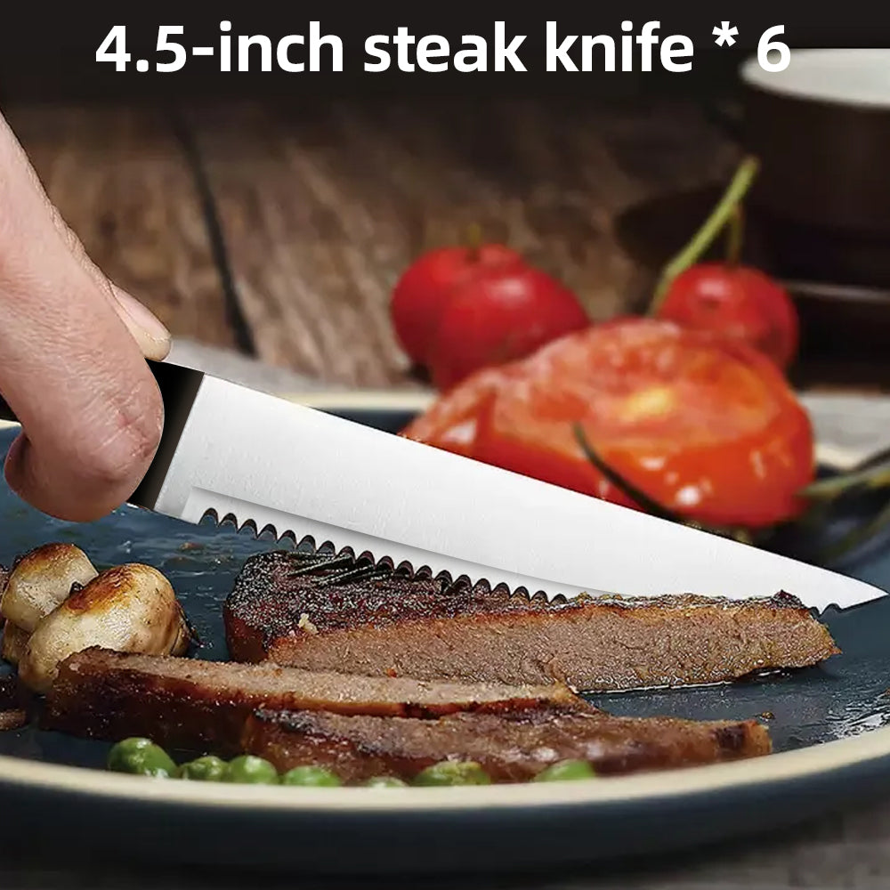 MDHAND Knife Block Set, 15 Pieces Kitchen Knife Set with Wooden Block, Stainless Steel Knife Set for Gift, Home