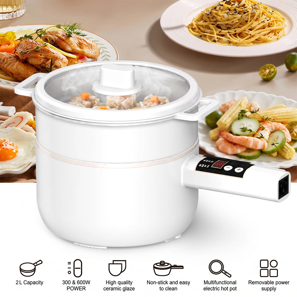 MDHAND 2L Electric Hot Pot with Steamer, Digital Control Non-Stick Ceramic Glaze