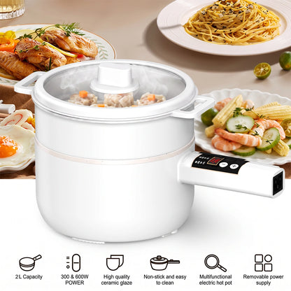 MDHAND 2L Electric Hot Pot with Steamer, Digital Control Non-Stick Ceramic Glaze