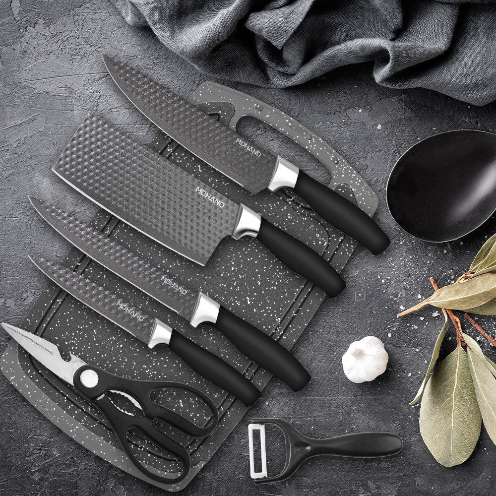 MDHAND 6-piece professional kitchen knife set with gift box, featuring sharp stainless steel chef and meat knives for cooking.