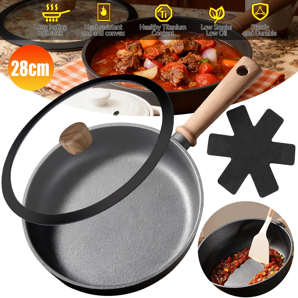 MDHAND 11 Inch Nonstick Frying Pan with Lid, Glass Cover and Protective Felt Pad