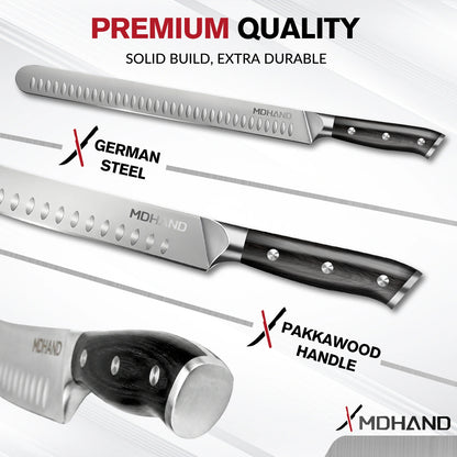 MDHAND 3-Piece Carving Knife Set, Brisket Slicer, Butcher & Boning Knife for BBQ