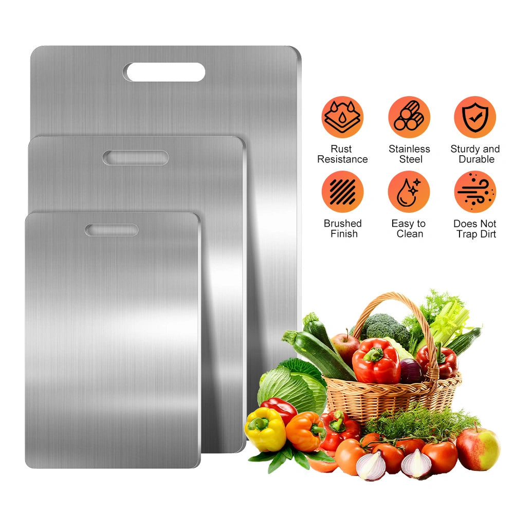 MDHAND 3-Piece Stainless Steel Cutting Board Set, Double-Sided Metal Chopping Boards