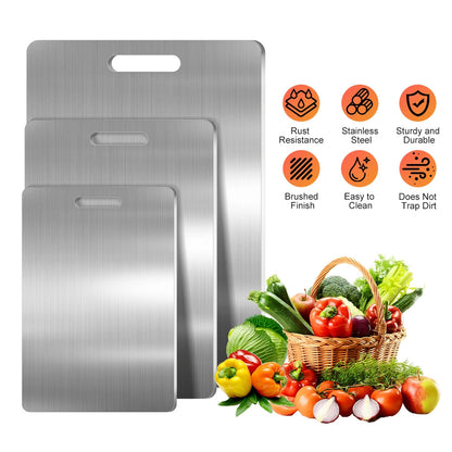 MDHAND 3-Piece Stainless Steel Cutting Board Set, Double-Sided Metal Chopping Boards