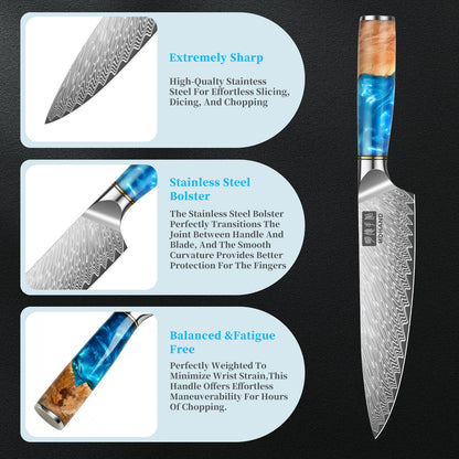 MDHAND 3PCS Kitchen Knife Set, 62 HRC 10Cr15CoMoV Steel, Resin & Wood Handle, Gift Box