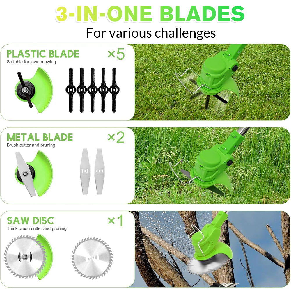 MDHAND cordless electric weed and lawn trimmer with edger and grass cutter, battery-powered string trimmer for yard maintenance