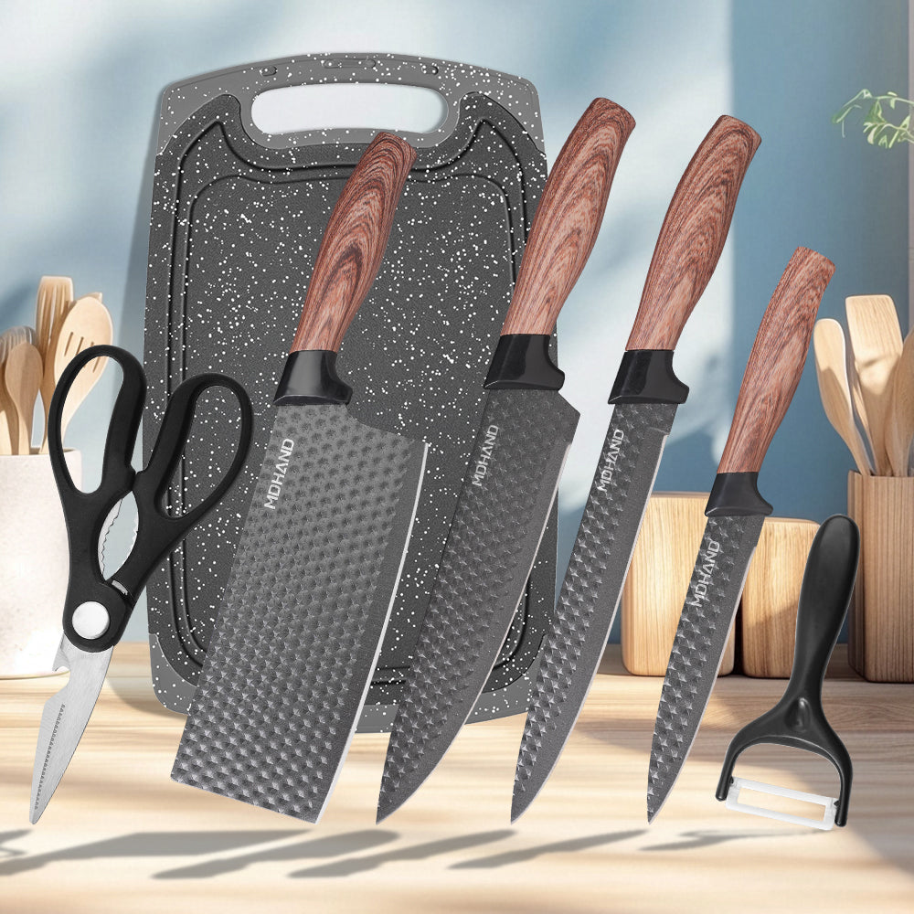 MDHAND 6-piece professional kitchen knife set with gift box, featuring sharp stainless steel chef and meat knives for cooking.