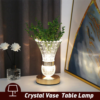 MDHAND Crystal Vase Table Lamp, Rechargeable Cordless Lamp with Touch Control