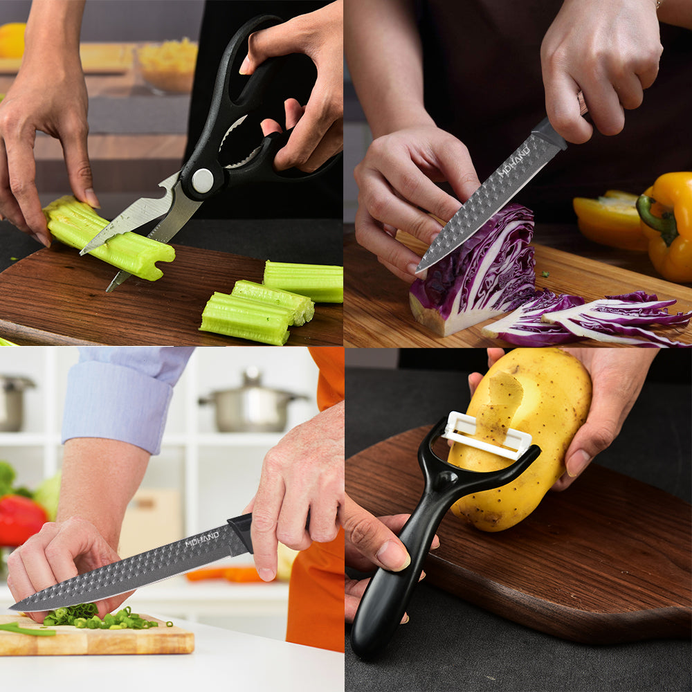 MDHAND Kitchen Knife Set, 7-Piece with Cutting Board, Sharp Chef & Utility Knives ¨C Ideal Gift(Brown Handle)
