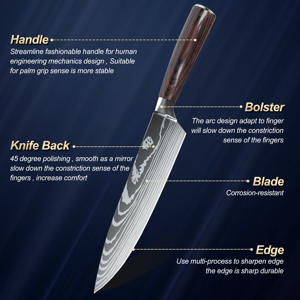 MDHAND 5-piece stainless steel kitchen knife set featuring ultra-sharp chef knives, dishwasher safe, ideal for culinary prep.