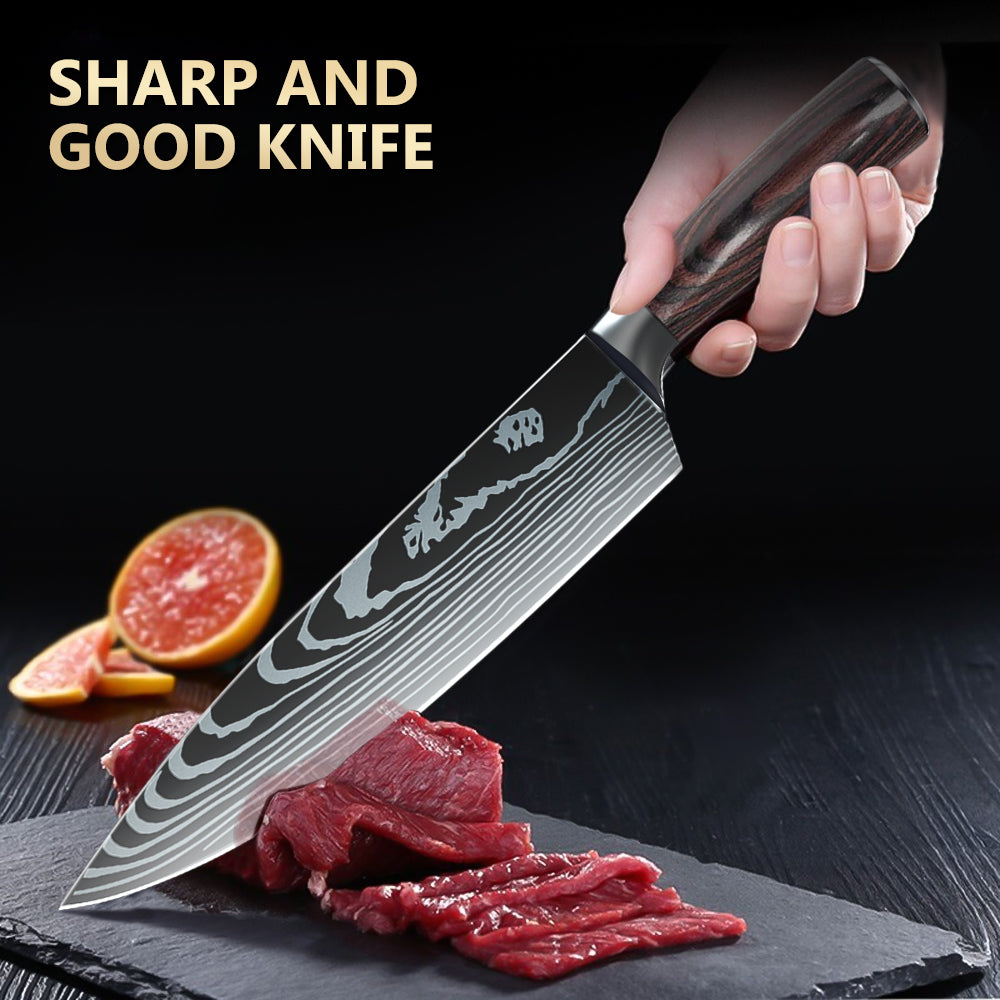 MDHAND 5-piece stainless steel kitchen knife set with ultra-sharp chef knives, dishwasher safe, ideal for precise food preparation.