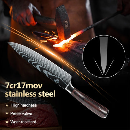 MDHAND 5-piece kitchen knife set with ultra-sharp stainless steel chef knives, dishwasher safe, perfect for versatile cooking tasks.