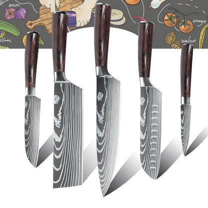 MDHAND 5-piece stainless steel kitchen knife set with ultra-sharp chef knives, dishwasher safe, ideal for versatile cooking tasks.