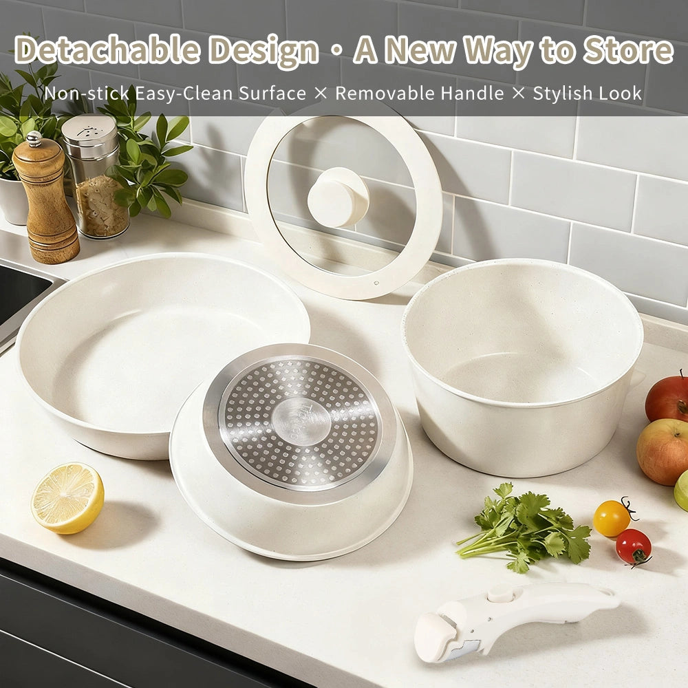 MDHAND 7-Piece Detachable Cookware Set, Nonstick Granite Pots and Pans