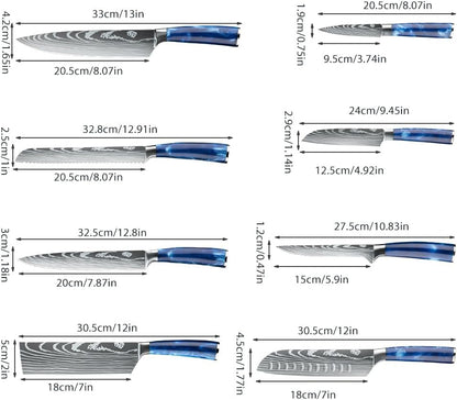 MDHAND 8-piece kitchen knife set with sharp chef's knives and ergonomic resin handles for home and restaurant use
