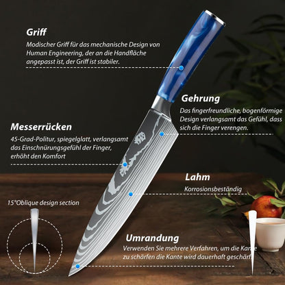 MDHAND 8-piece multifunctional kitchen knife set with ergonomic resin handles, including chef's knives and utility blades for home and restaurant