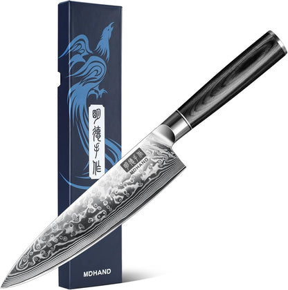 MDHAND 8 Inch VG10 Steel Chef Knife, Professional Japanese Kitchen Knife with Pakkawood Handle for Home Kitchen