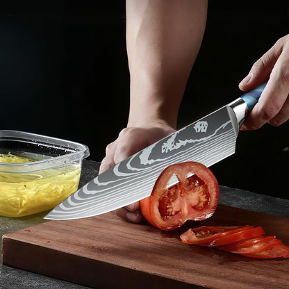 MDHAND 8-piece kitchen knife set with sharp chef knives and ergonomic resin handles for home and restaurant use