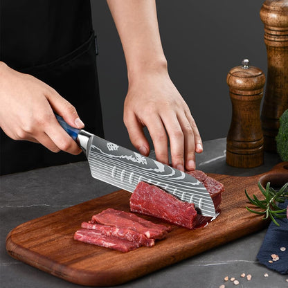 MDHAND 8-teiliges Messerset mit scharfen Küchenmessern und ergonomischem Harzgriff, ideal für Haus und Restaurantküchen.