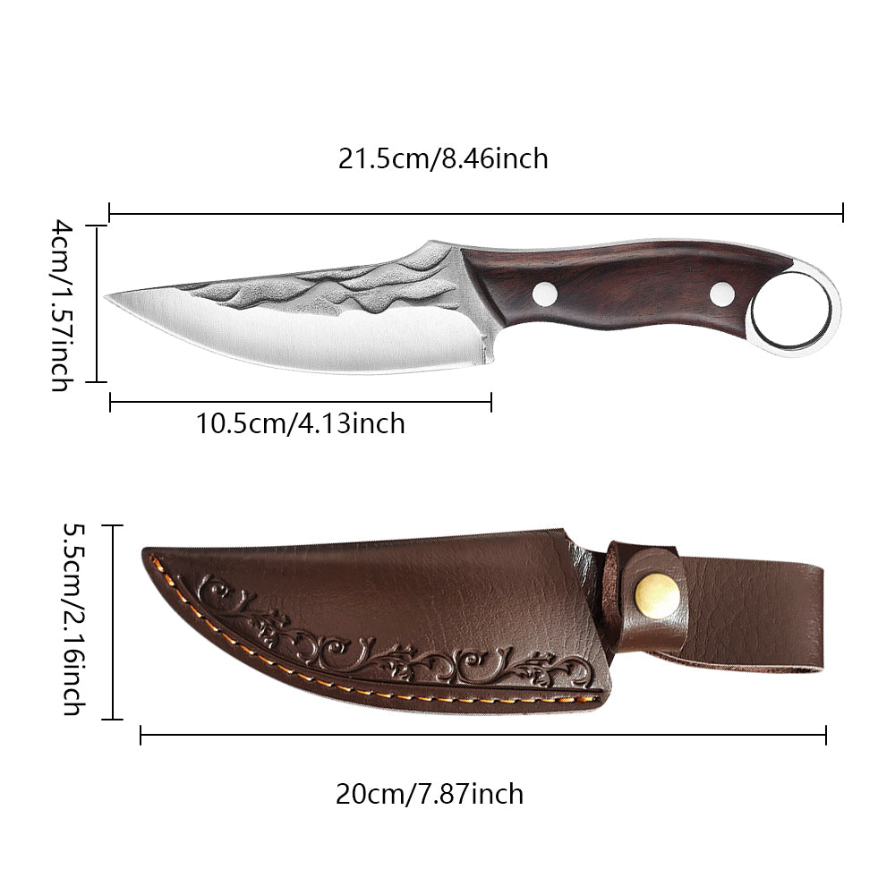 MDHAND Full Tang Fixed Blade Outdoor Knife with Wooden Handle & Leather Sheath ¨C Sharp Stainless Steel Blade for Camping, Hiking, Fishing, Backpacking & Everyday Use