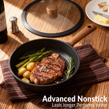 MDHAND 11 Inch Nonstick Frying Pan with Lid, Glass Cover and Protective Felt Pad