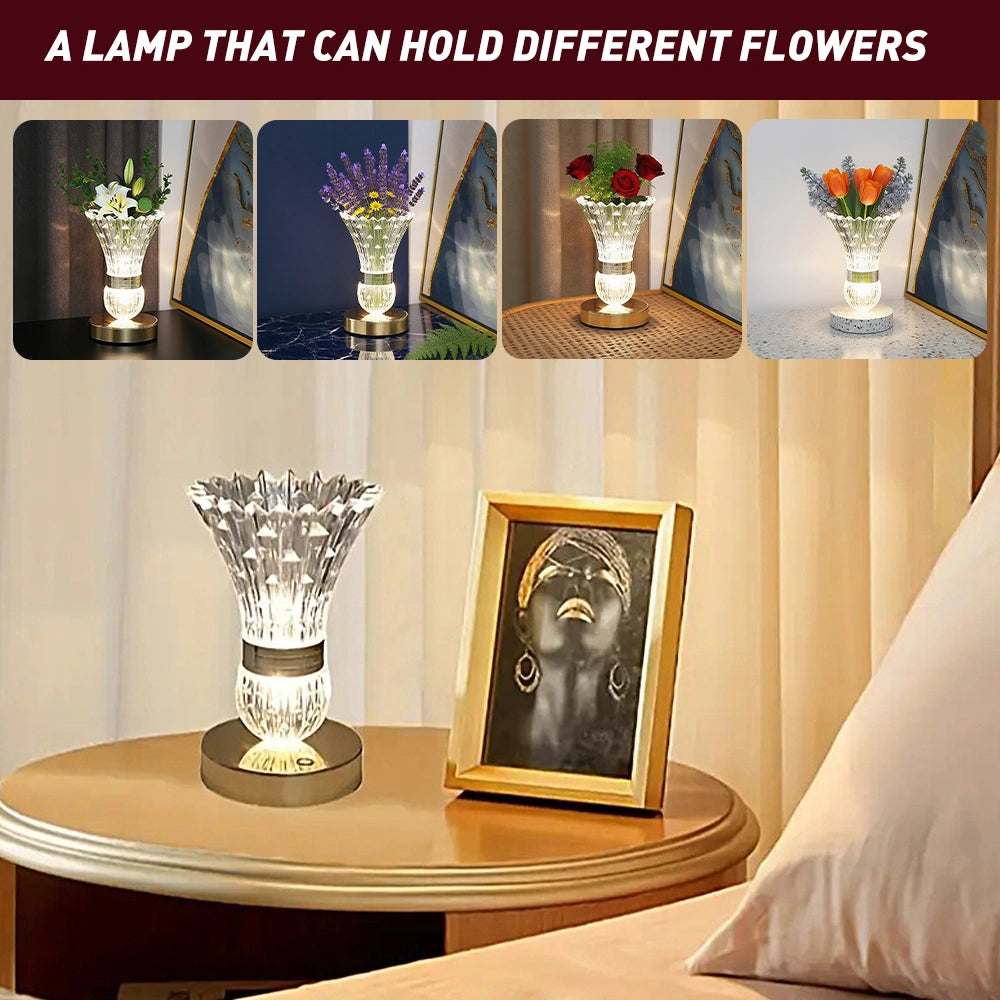 MDHAND Crystal Vase Table Lamp, Rechargeable Cordless Lamp with Touch Control