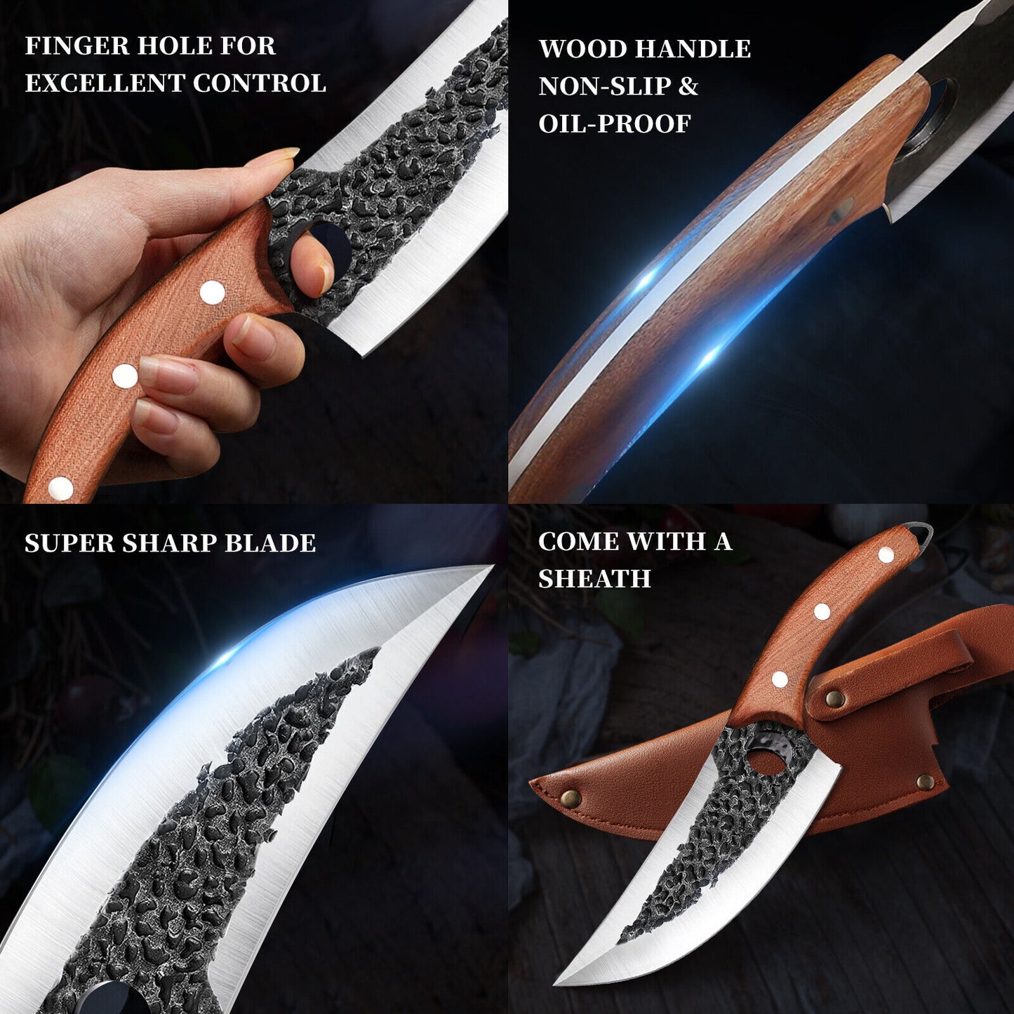 MDHAND 7 inch Butcher Knife, Boning Knife High Carbon Stainless Steel, Meat Cleaver Knife for Camping Outdoor, BBQ and Kitchen