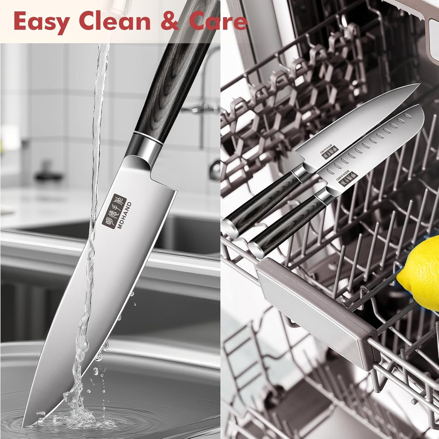 MDHAND 7-teilig Küchenmesser Set with stainless steel blades, ergonomic wooden handles, includes gift box for professional cooking.