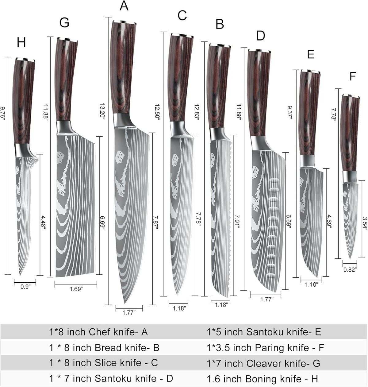 MDHAND 8-teilig Küchenmesser Set with ergonomic pakkaholz handles, professional sharp chef knives in a carrying case for home or restaurant.