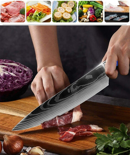 MDHAND 8-piece professional kitchen knife set with high carbon stainless steel chef knives and carrying case, ultra-sharp for cooking.