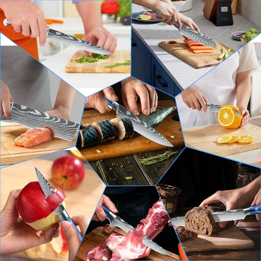 MDHAND 8-teiliges Messerset mit scharfen Küchenmessern und ergonomischem Harzgriff, ideal für Haus und Restaurantküche