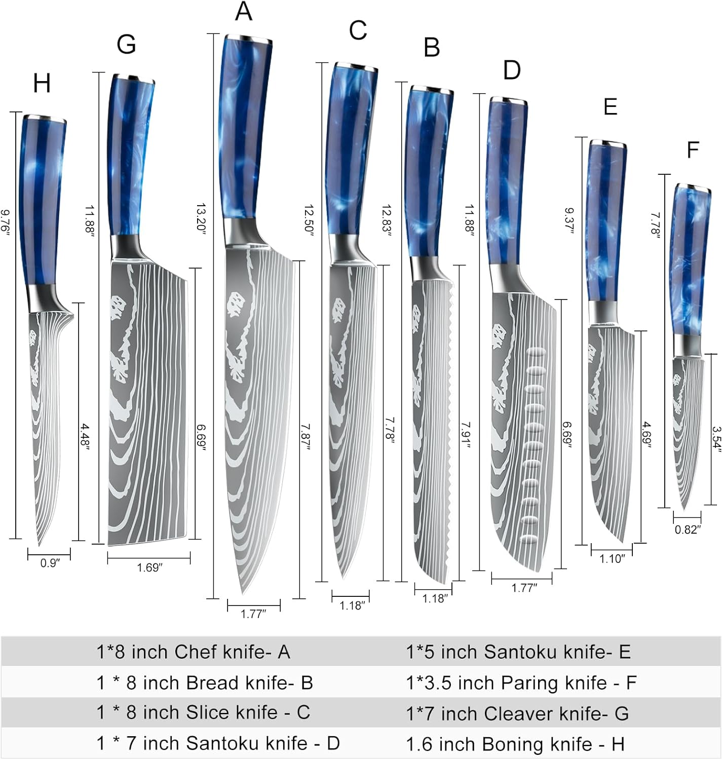 MDHAND 8-piece professional kitchen knife set with high carbon stainless steel chef knives and carrying case for precise food prep.