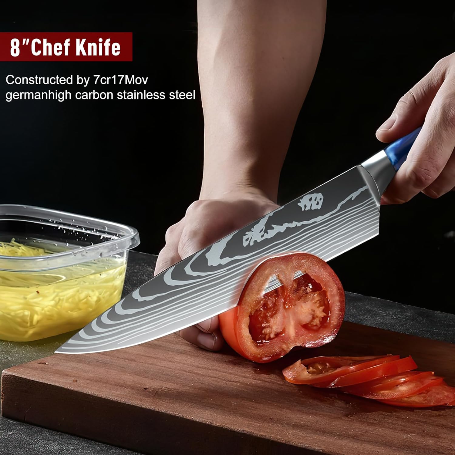 MDHAND 8-piece professional kitchen knife set with high carbon stainless steel chef knives and carrying case, ultra sharp and durable.