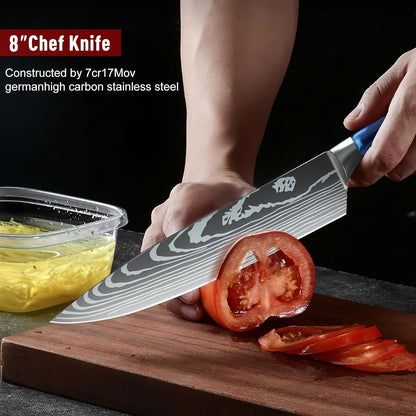 MDHAND 8-piece professional kitchen knife set with high carbon stainless steel chef knives and carrying case, ultra sharp and durable.