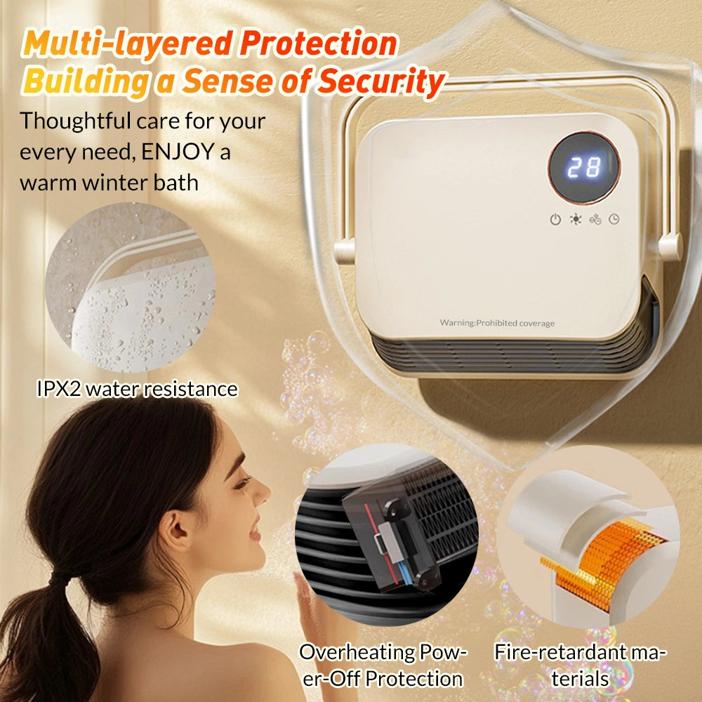 MDHAND Wall Mount Space Heater, Ceramic Fast Heating with Remote, Timer, Dual Towel Rack