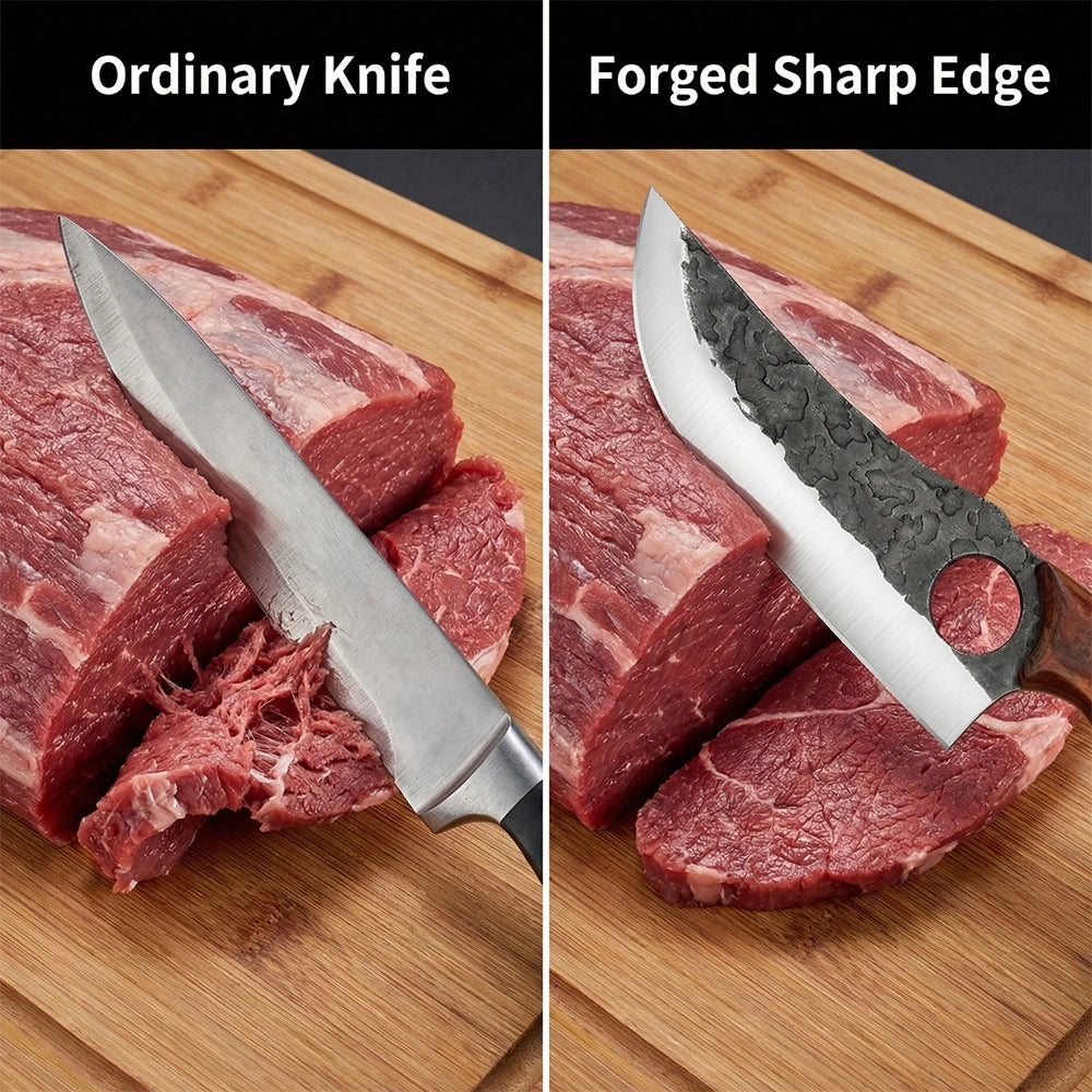 3 Piece Hand Forged Chef Knife Set, Full Tang Wood Handle Knives