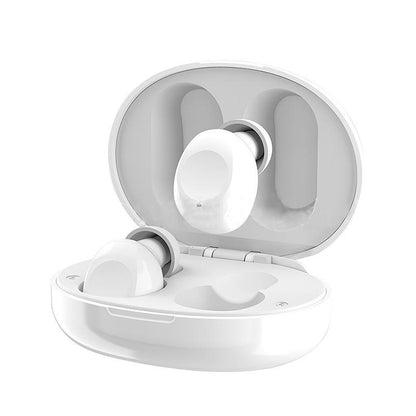 MDHAND Sound Amplification Earbuds in black, showing sleek design and in-ear fit for enhanced hearing and sound clarity.