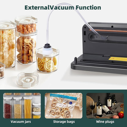 MDHAND vacuum sealer machine with built-in cutter, 30 bags, strong suction, automatic sealing, for home kitchen food preservation