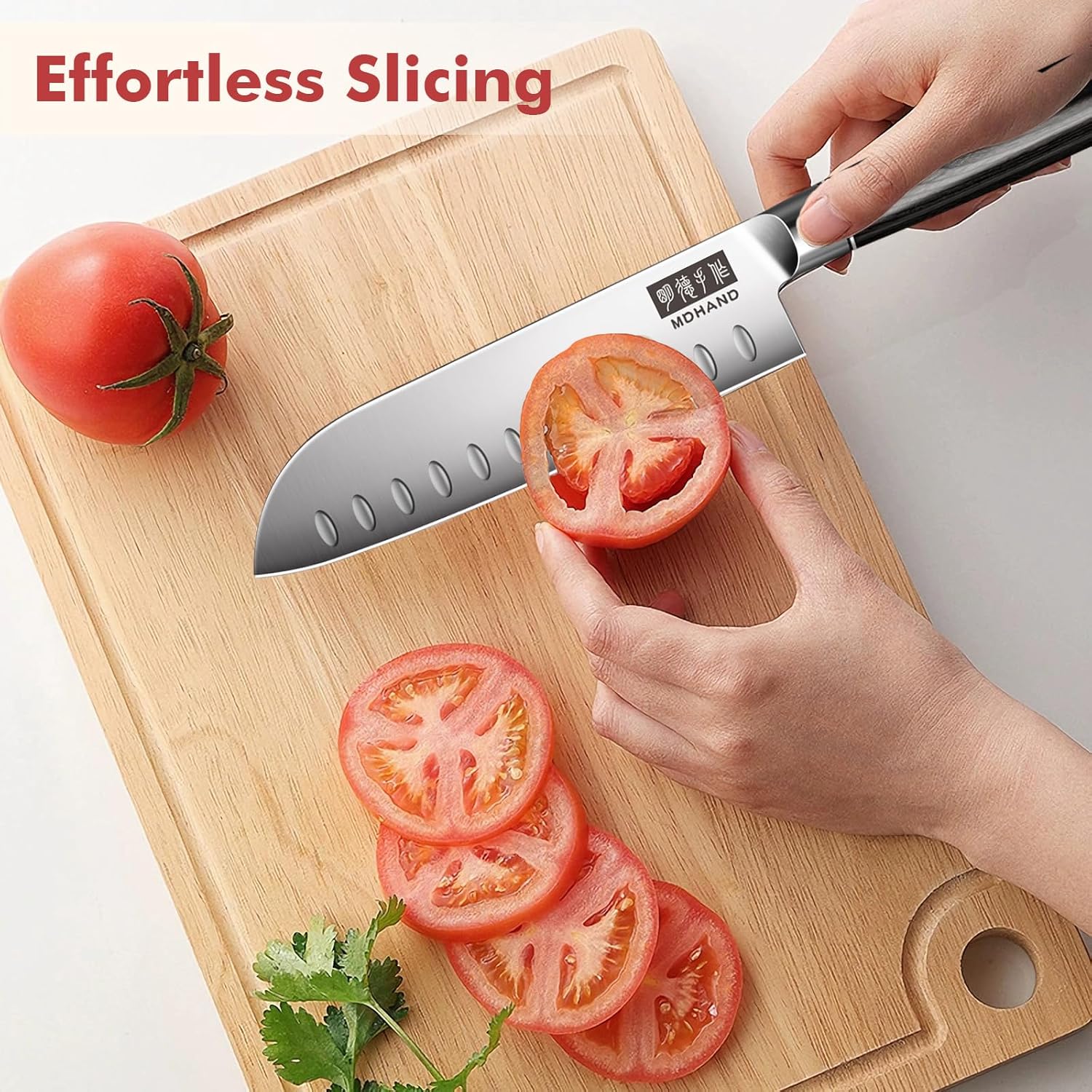 MDHAND 7-teilig Küchenmesser Set with high-quality stainless steel blades, ergonomic wooden handles, and gift box included.