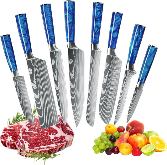MDHAND 8-teiliges Messerset mit scharfen Küchenmessern und ergonomischem Harzgriff, ideal für Haus und Restaurantküchen
