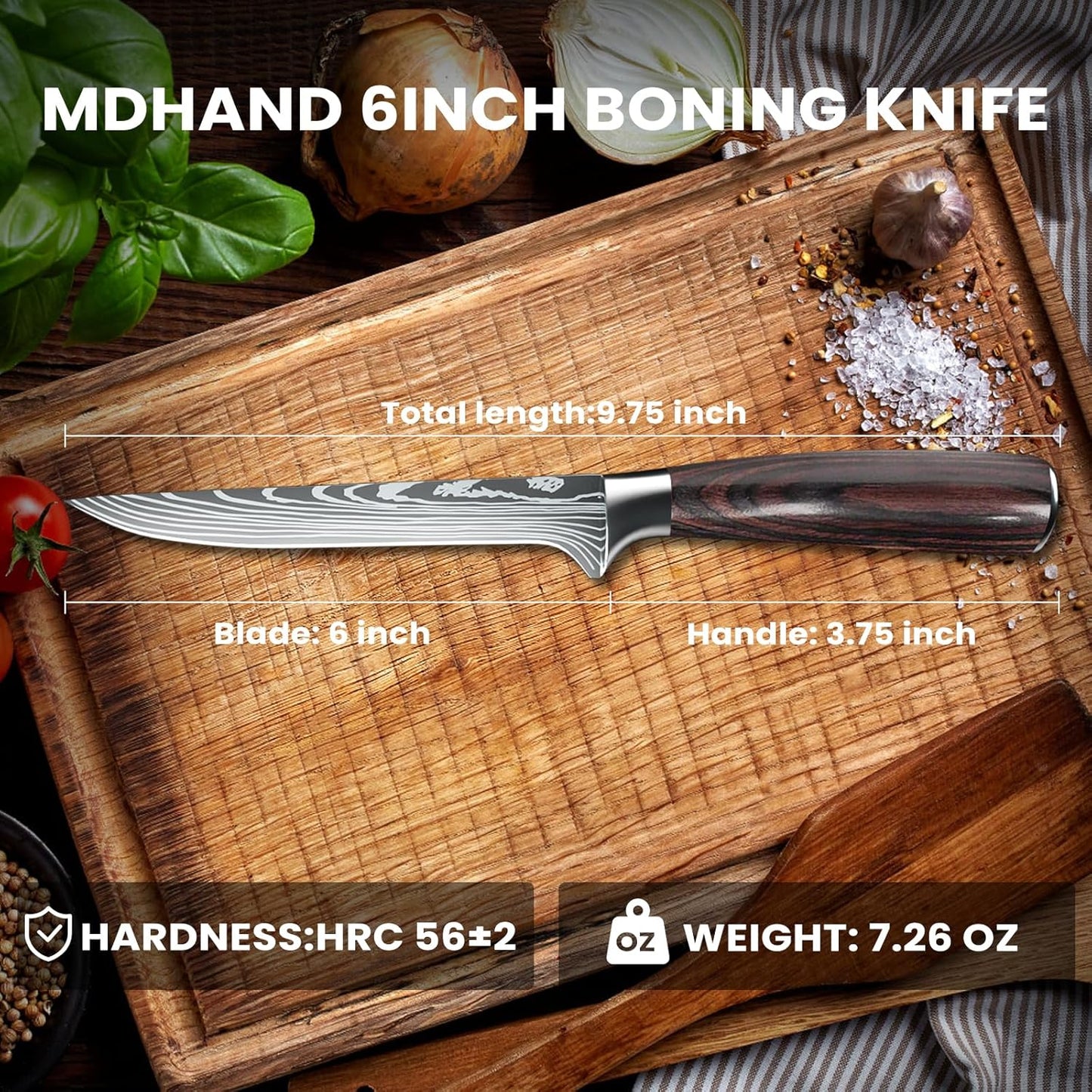 MDHAND 8-inch Japanese chef knife with high carbon German stainless steel blade and ergonomic pakkawood handle for precision cooking