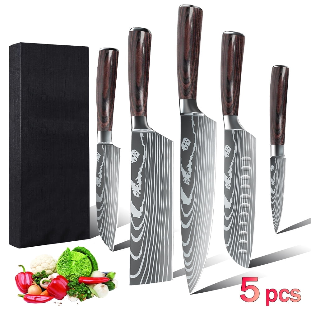 MDHAND 5-piece professional chef knife set with high carbon stainless steel and gift box, ideal for home or restaurant use.