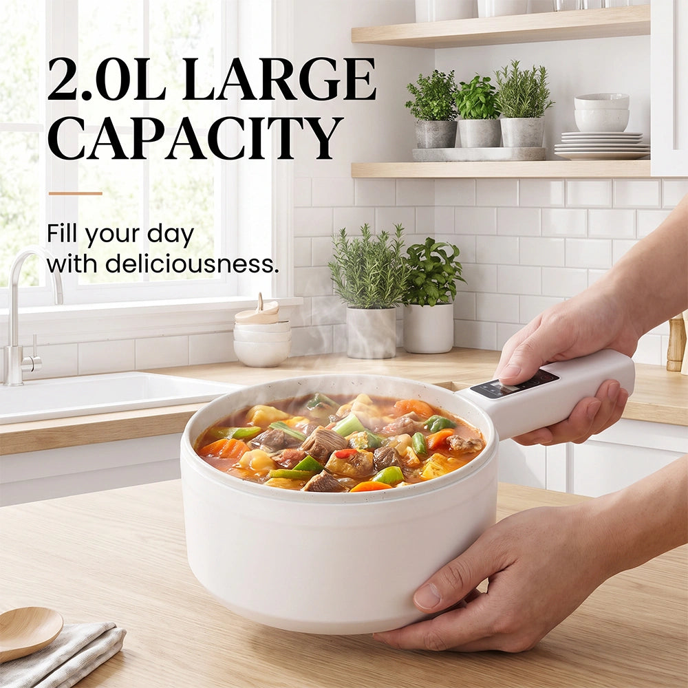 MDHAND 2L Electric Hot Pot with Steamer, Digital Control Non-Stick Ceramic Glaze