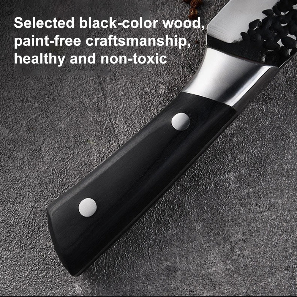 MDHAND 4-Piece Black Hammered Butcher Knife Set, Stainless Steel Blades with Sheaths