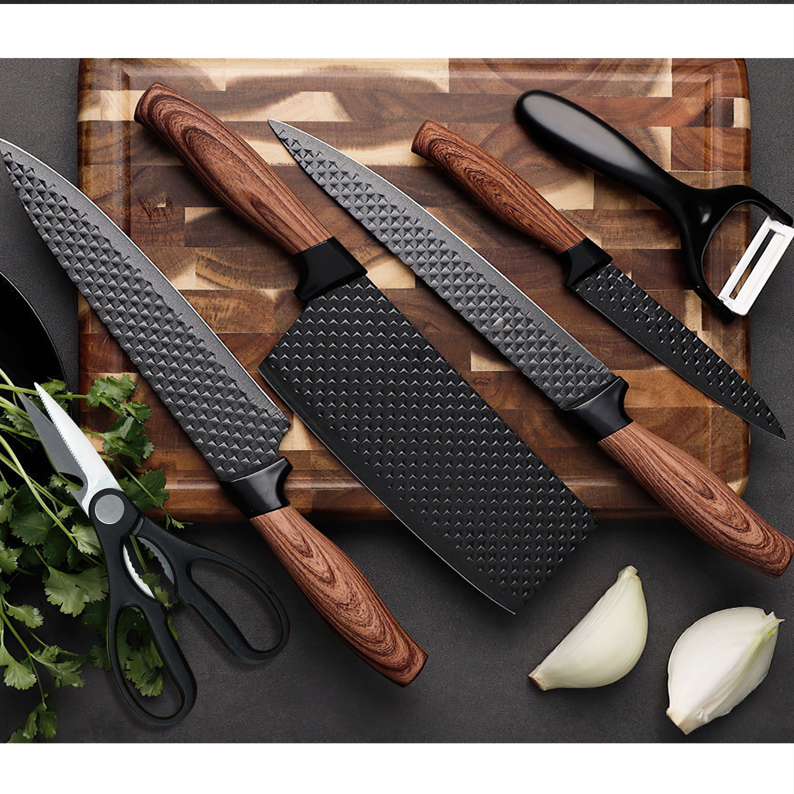 MDHAND 6-piece professional kitchen knife set with gift box, featuring sharp stainless steel chef and meat cutting knives for cooking.