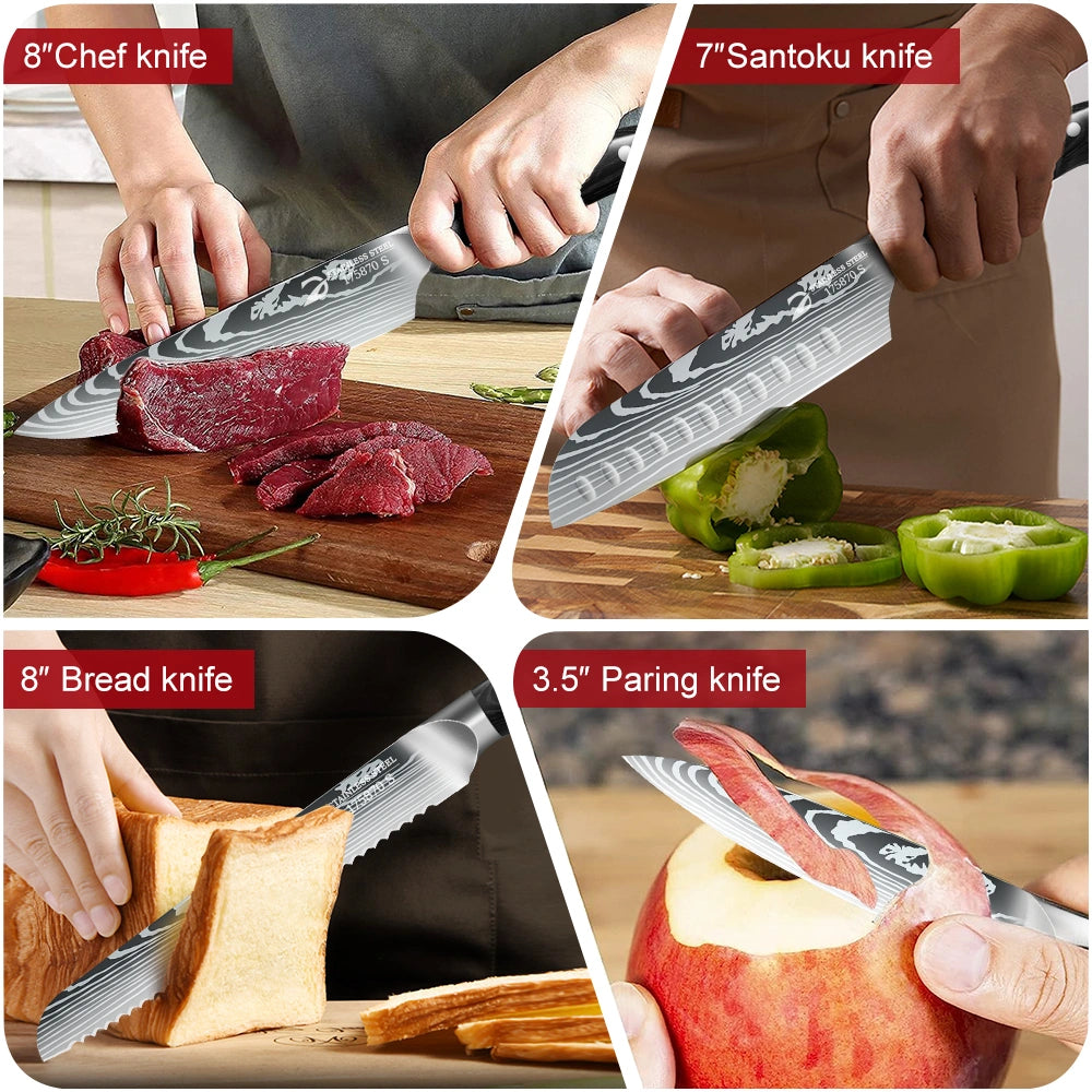 MDHAND 6-Piece Kitchen Knife Set, High Carbon Stainless Steel
