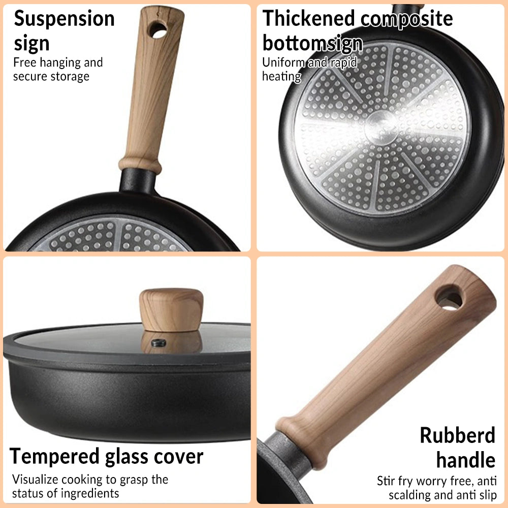 MDHAND 11 Inch Nonstick Frying Pan with Lid, Glass Cover and Protective Felt Pad
