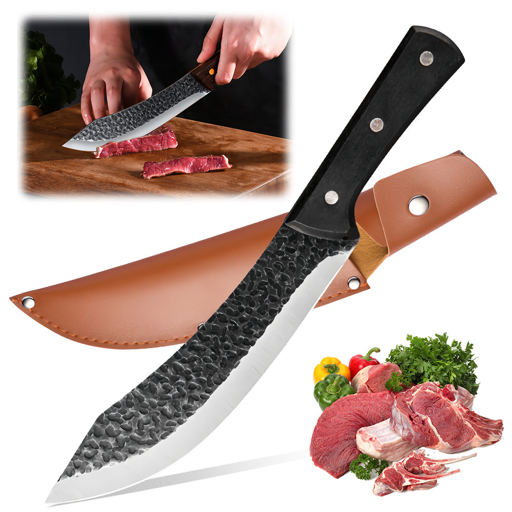 MDHAND 7.87 Inch Chef Knife Cutting Butcher Kitchen Knife High Carbon Steel Slicing Cleavers for Meat Vegetable Cooking Tool Knifve with Carrying Leather Sheath
