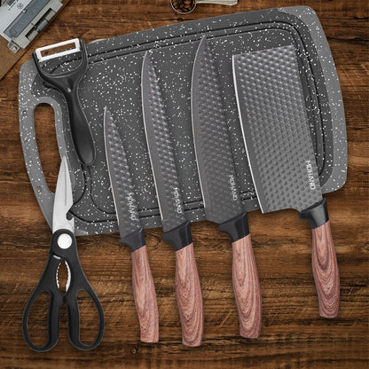 Six-piece MDHAND professional kitchen knife set with gift box, featuring stainless steel chef and meat cutting knives.