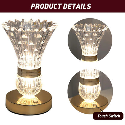 MDHAND Crystal Vase Table Lamp, Rechargeable Cordless Lamp with Touch Control